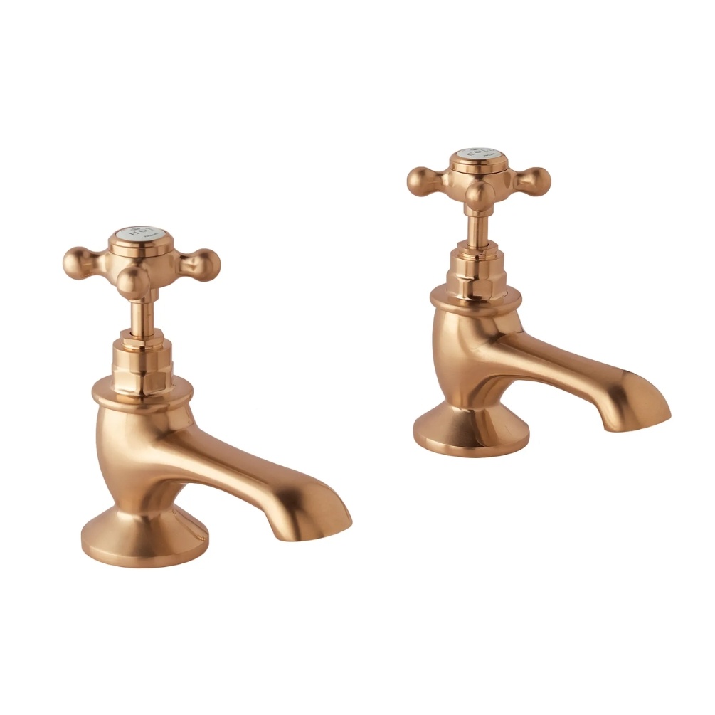 BC Designs Victrion Crosshead Brushed Copper Bath Pillar Taps Cut Out